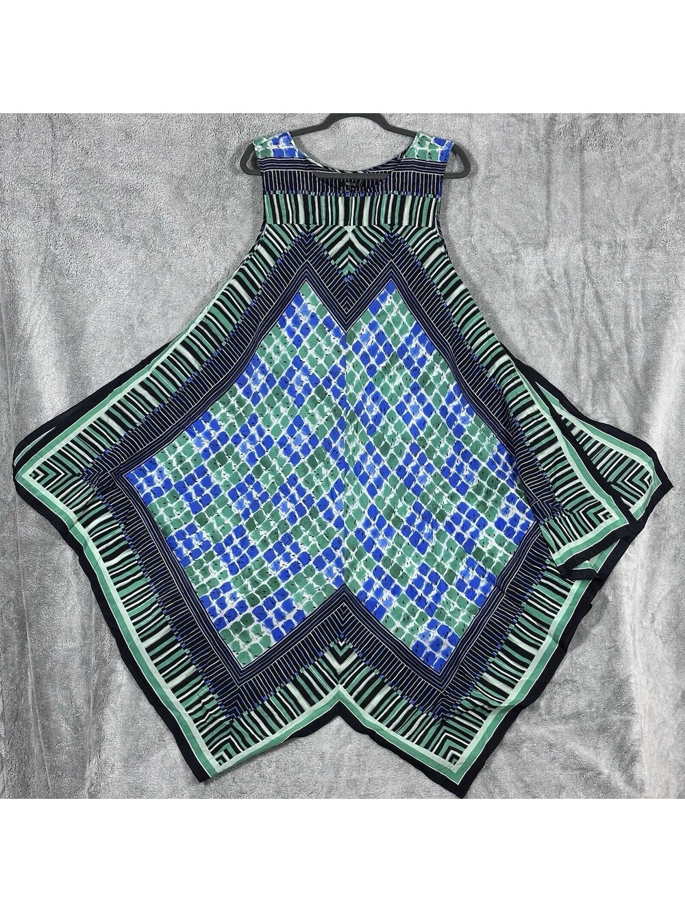 Nic + Zoe Womens’s XL Geometric Green And Blue Sleeveless Handkerchief Dress